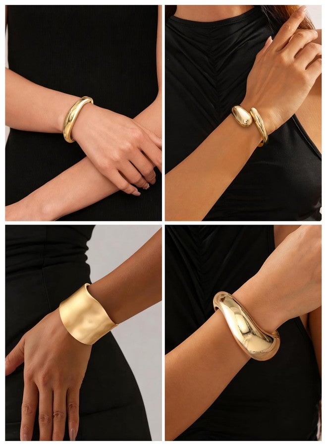 sailimue Chunky Gold Bangles Bracelets for Women - Non Tarnish 16K Gold Plated Cuff Bracelets Stack Hinged Open Bangle Trendy Jewelry Gifts - Image 4